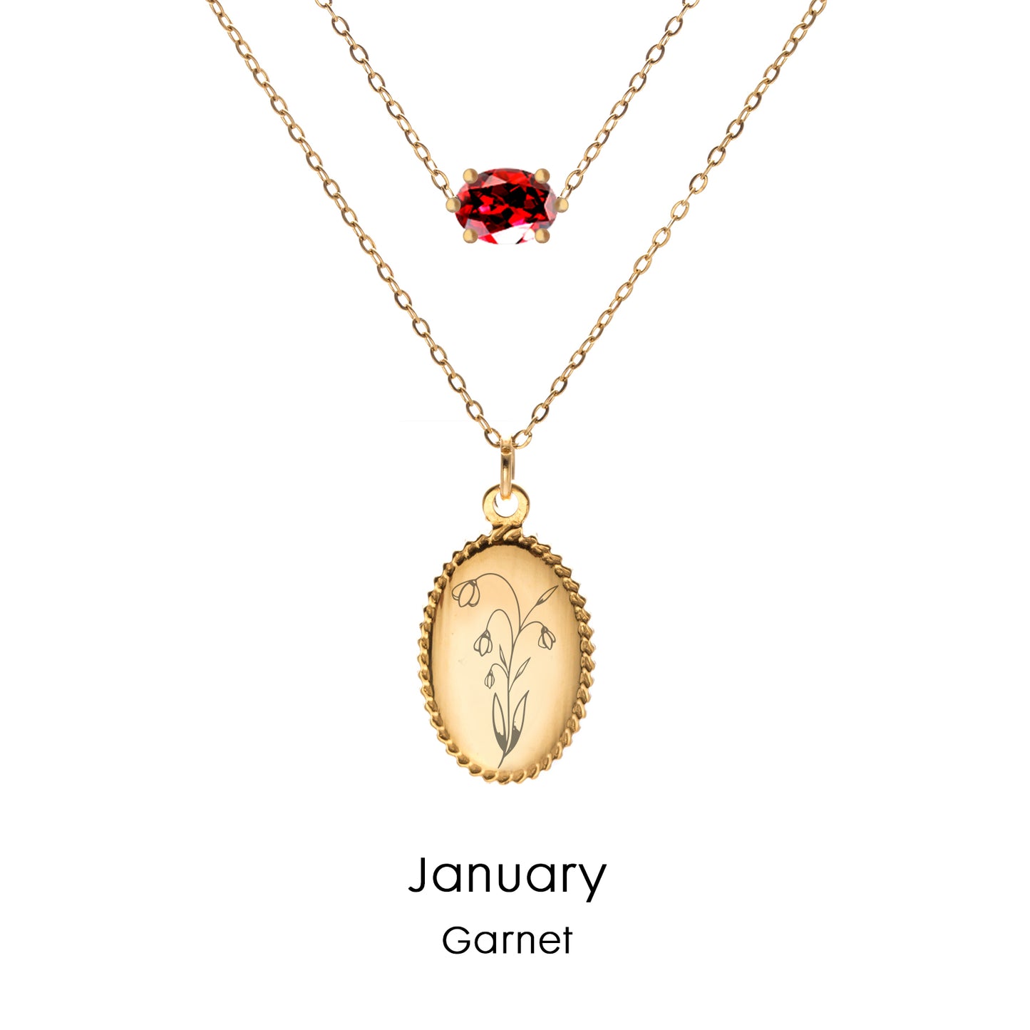 18k gold plated Birthstone with Personalized brithflower Oval pendant Necklace with Birthstone  ss008