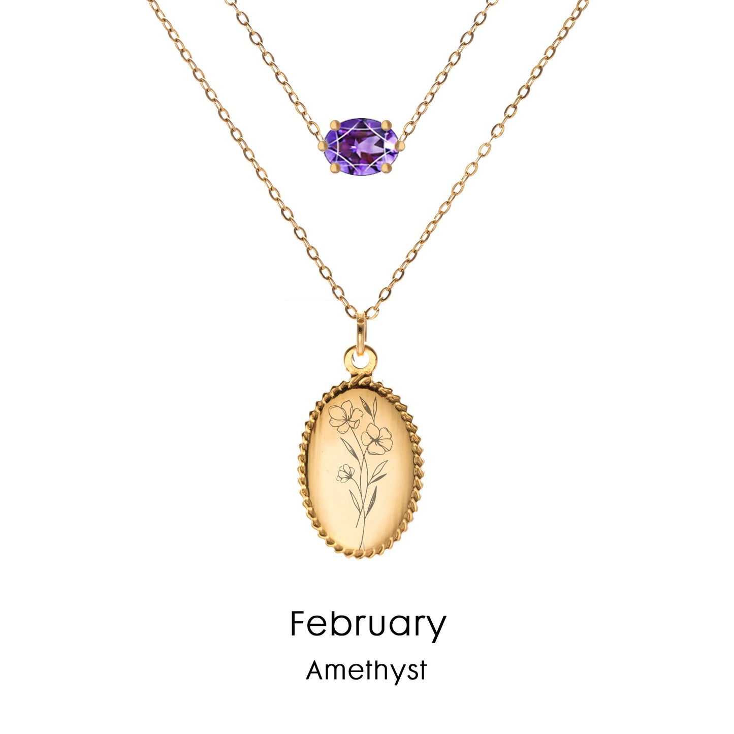 18k gold plated Birthstone with Personalized brithflower Oval pendant Necklace with Birthstone  ss008