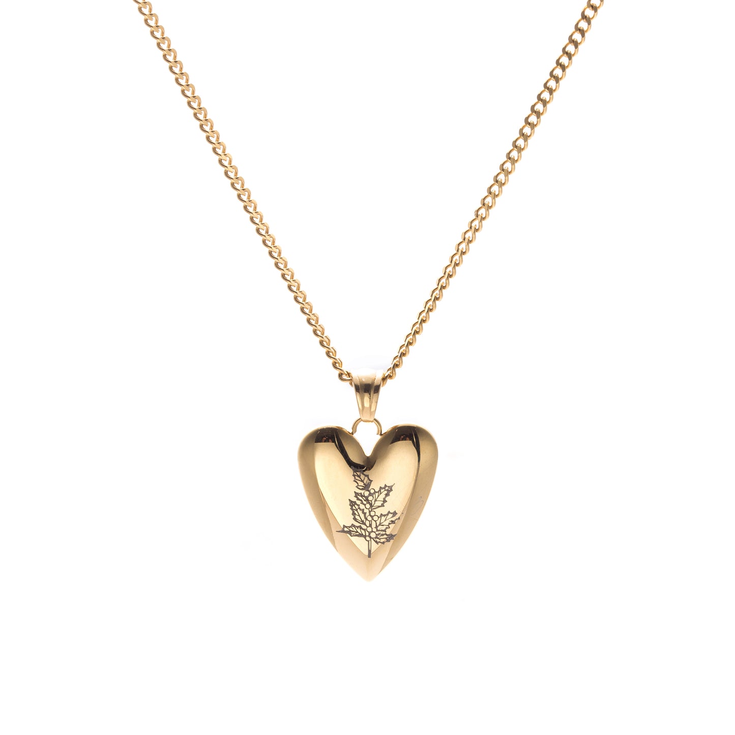 Engraved 12 Month BirthFlower Heart Pendant Necklace ss007