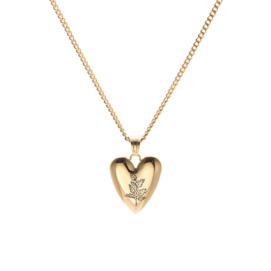 Engraved 12 Month BirthFlower Heart Pendant Necklace ss007