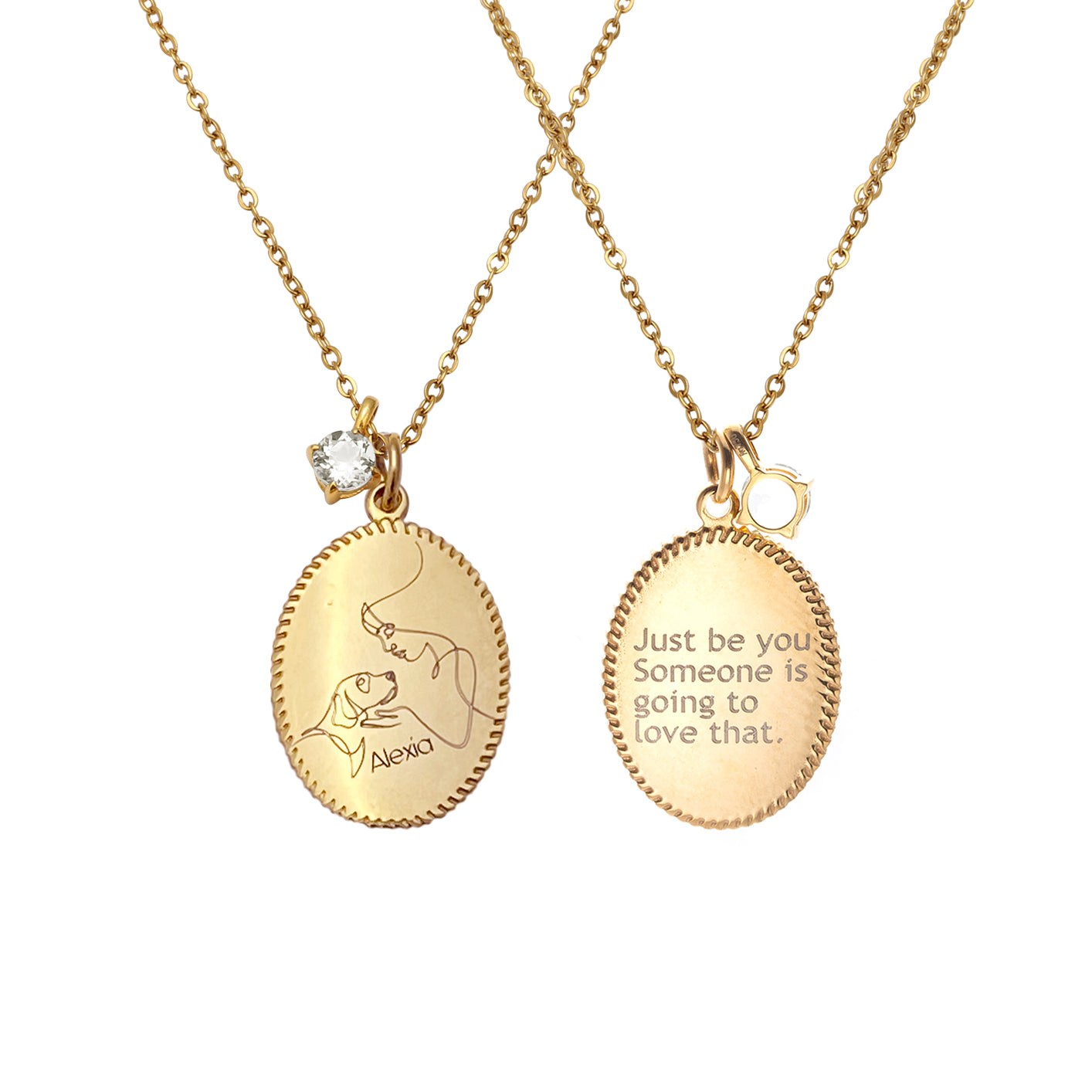 18k gold plated Birthstone with Personalized line-art Oval pendant Necklace with Birthstone ss005