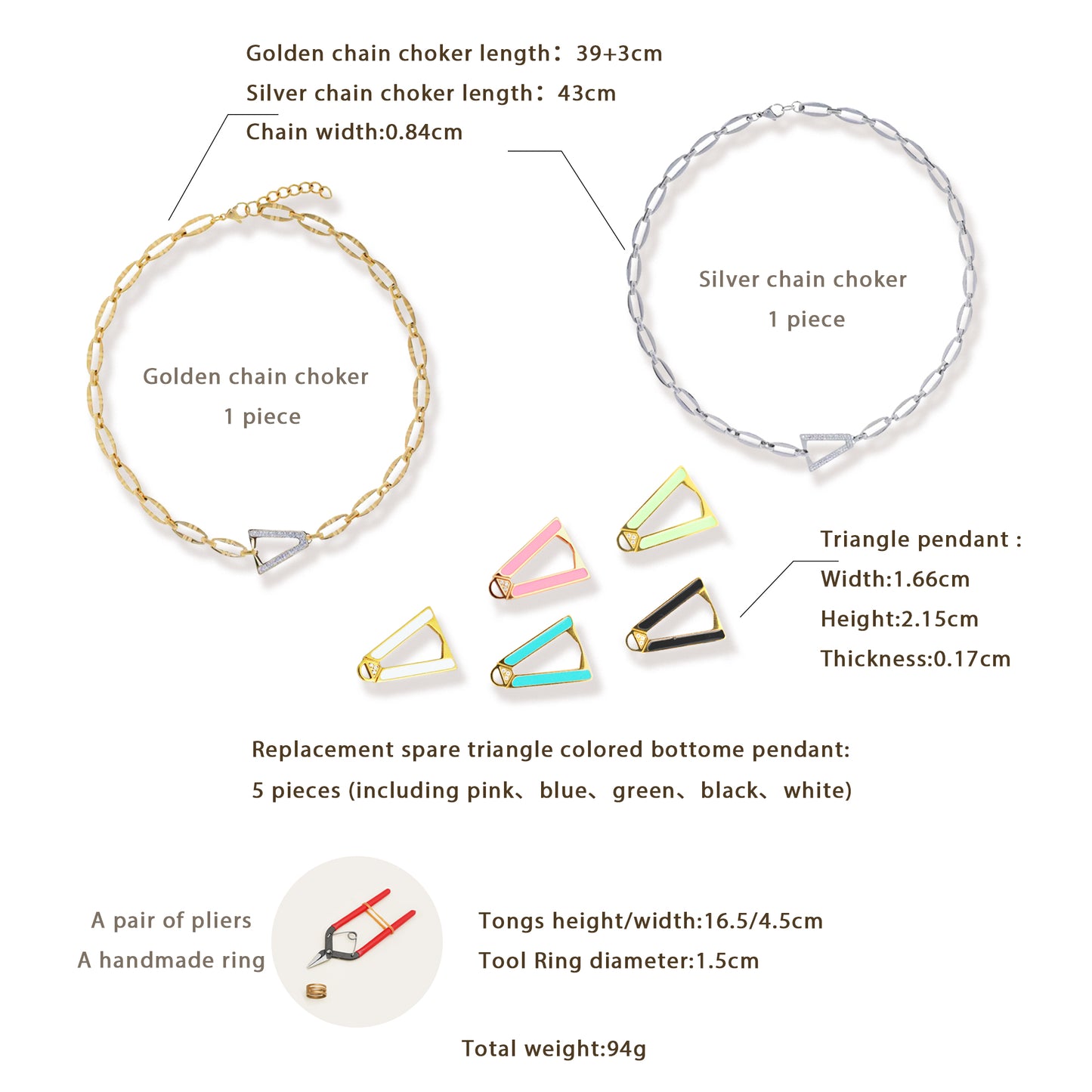 Triangular Pendant Necklace Set, Fashionable And Multi Colored, Can Be Freely DIY Given Tools, Gift Set For Girls' Mothers DIY Necklace Set