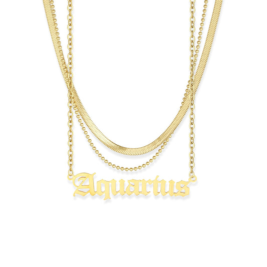 Elegant 18K Gold Plated Necklace Set for Women: Featuring Herringbone, Dainty Gold, Snake Chain Chokers, and Layered Zodiac Sign Necklaces, Gold Jewelry Set for Minimalist Style Lovers