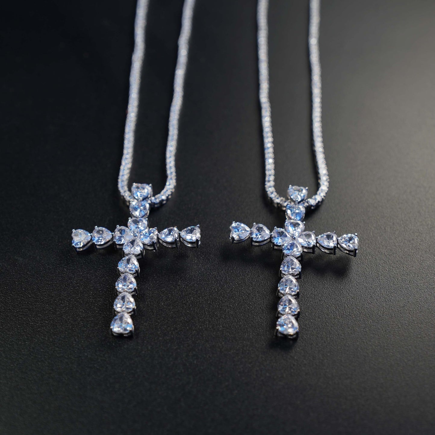 Stono'Land Luxury Out cross necklace Pendant Tennis Chain - Unisex Hip Hop Jewelry, Silver