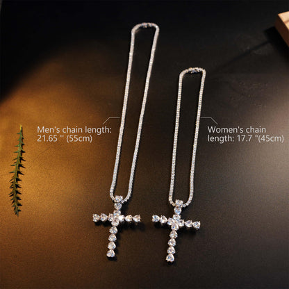 Stono'Land Luxury Out cross necklace Pendant Tennis Chain - Unisex Hip Hop Jewelry, Silver