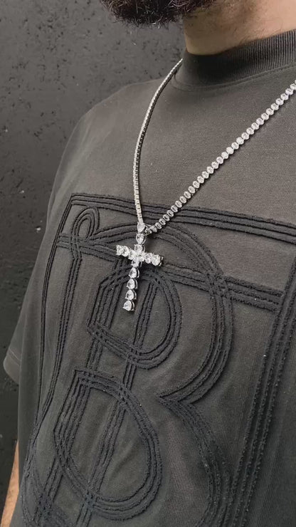 Stono'Land Luxury Out cross necklace Pendant Tennis Chain - Unisex Hip Hop Jewelry, Silver