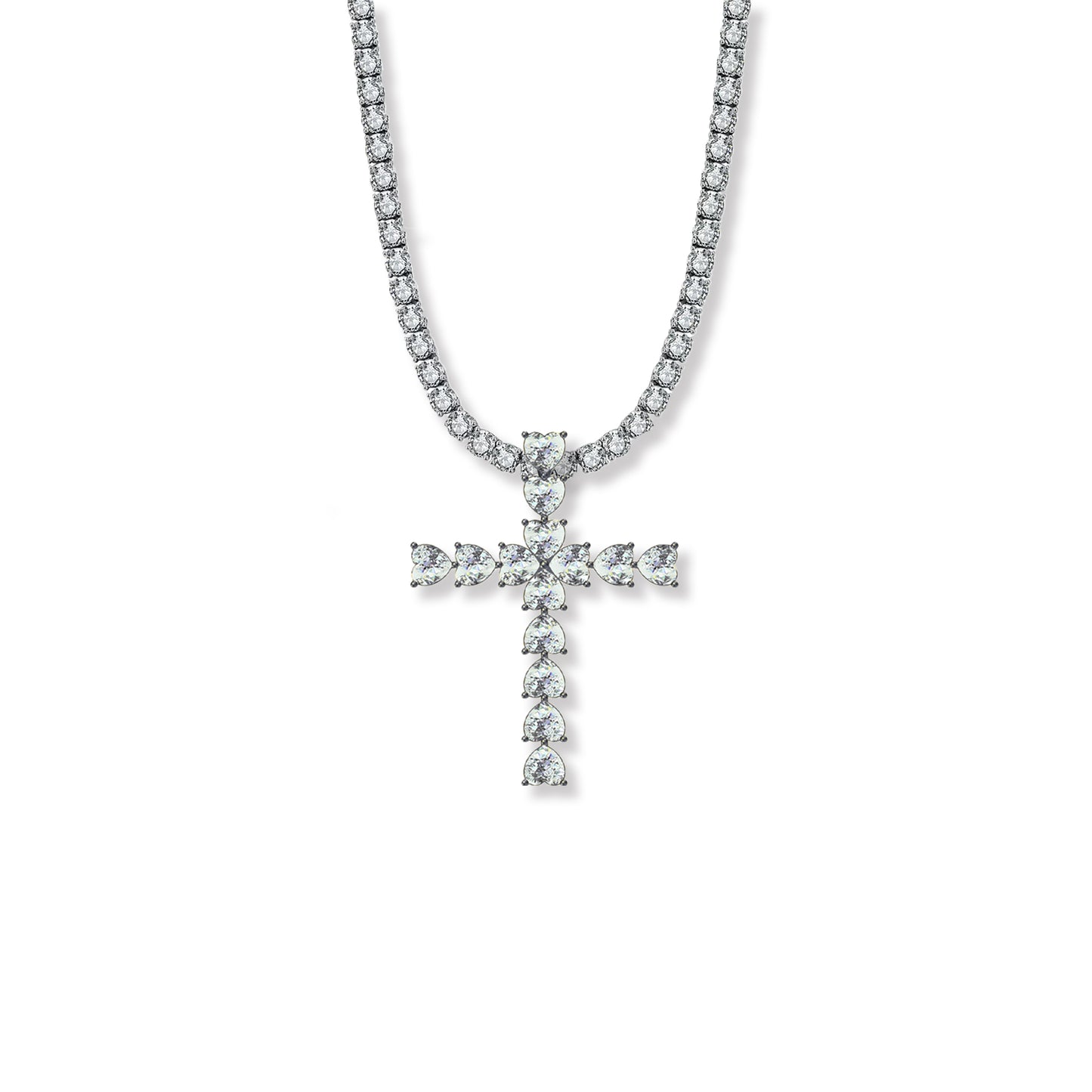 Stono'Land Luxury Out cross necklace Pendant Tennis Chain - Unisex Hip Hop Jewelry, Silver